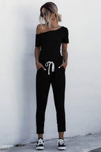 Load image into Gallery viewer, JUMPER ROMPER Asymmetrical Neck Tied Jumpsuit with Pockets
