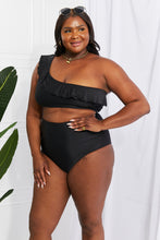 Load image into Gallery viewer, SUN IN SAND ( Swim Seaside Romance Ruffle One-Shoulder Bikini in Black)
