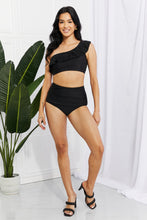 Load image into Gallery viewer, SUN IN SAND ( Swim Seaside Romance Ruffle One-Shoulder Bikini in Black)
