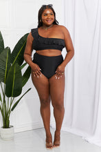 Load image into Gallery viewer, SUN IN SAND ( Swim Seaside Romance Ruffle One-Shoulder Bikini in Black)
